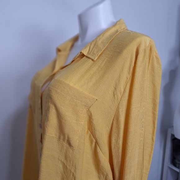 Cato Plus Sportswear NEW Ochre Yellow Relaxed Fit Button-Down Shirt Size 26/28W - Picture 10 of 13